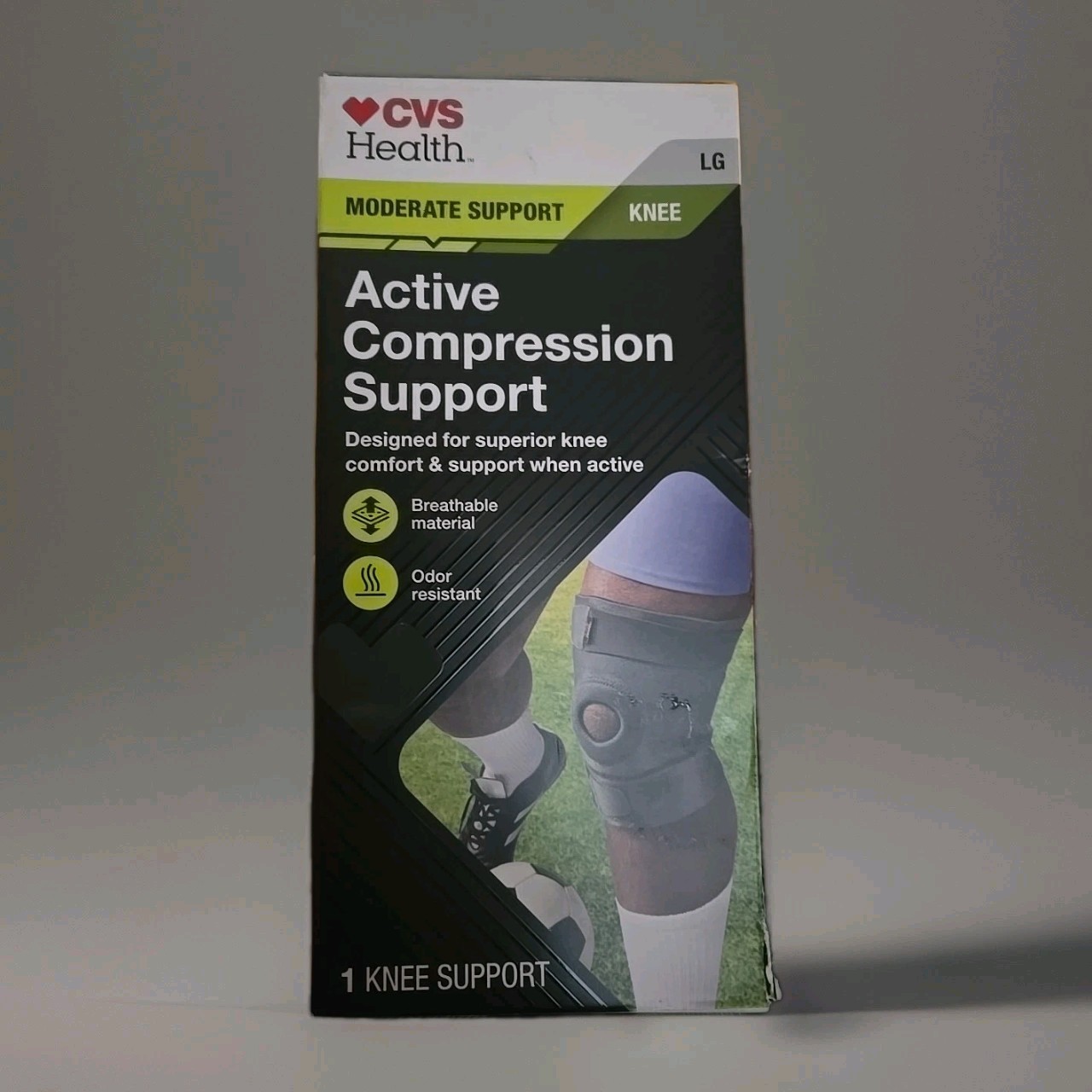 CVS Health Compression Knee Support Brace for Pain Relief – Large. Box is worn.