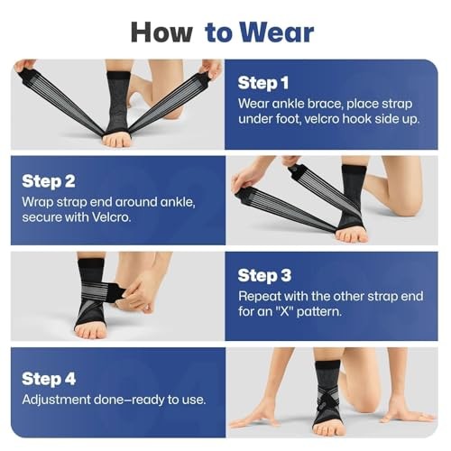 2 Pairs Ankle Braces for Men & Women Plantar Fasciitis Medium Black（2 pairs）