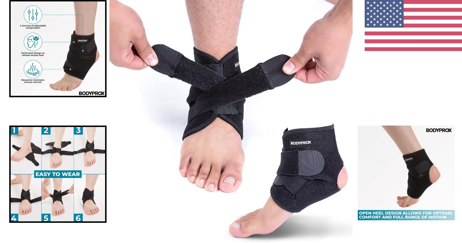 Neoprene Ankle Support Brace Adjustable for Basketball Running Soccer Black