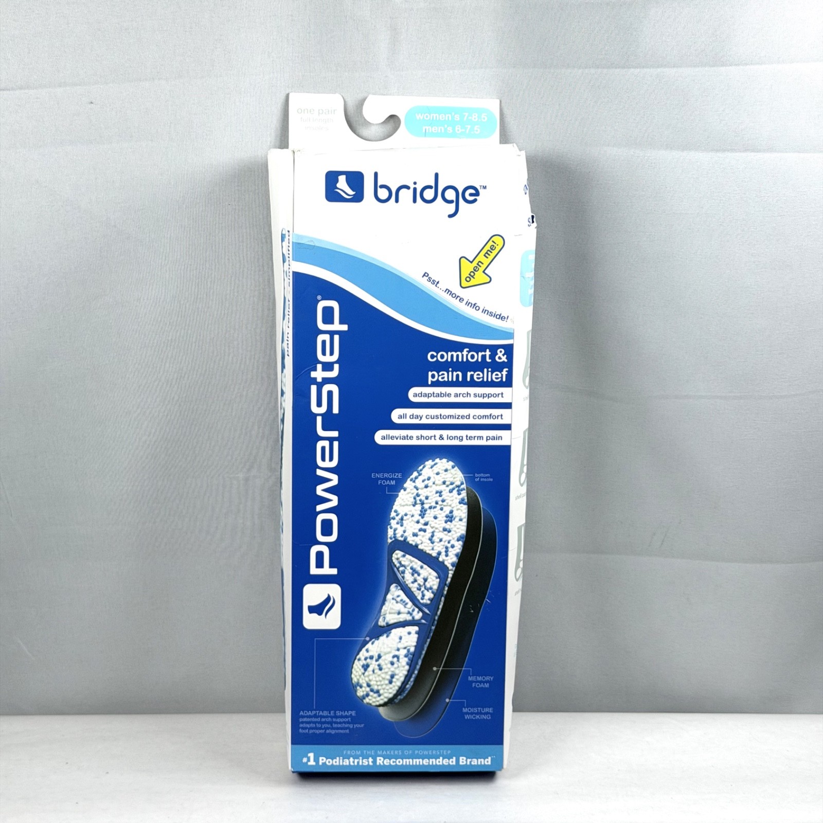 Powerstep Bridge Adaptable Arch Support Insoles – Men 6-7.5/Women 7-8.5 / New