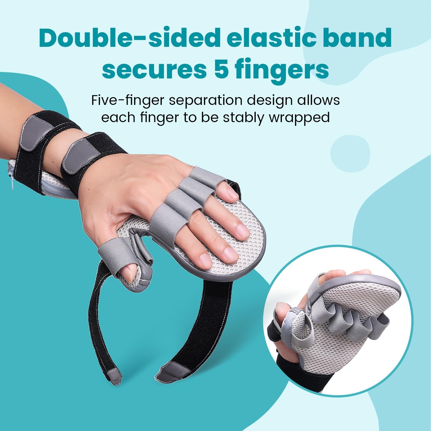 DrFinger Stroke Hand Brace Splint for Straightening Fingers with 5 L, Grey