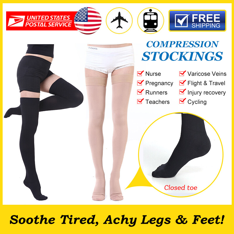 Thigh High Compression Stockings 20-30 mmHg Women Men Medical Socks Edema Travel