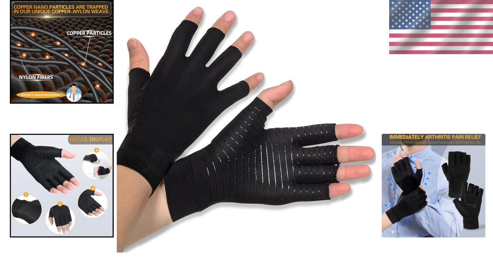 Copper Infused Compression Gloves for Arthritis Relief – Fingerless Design, M