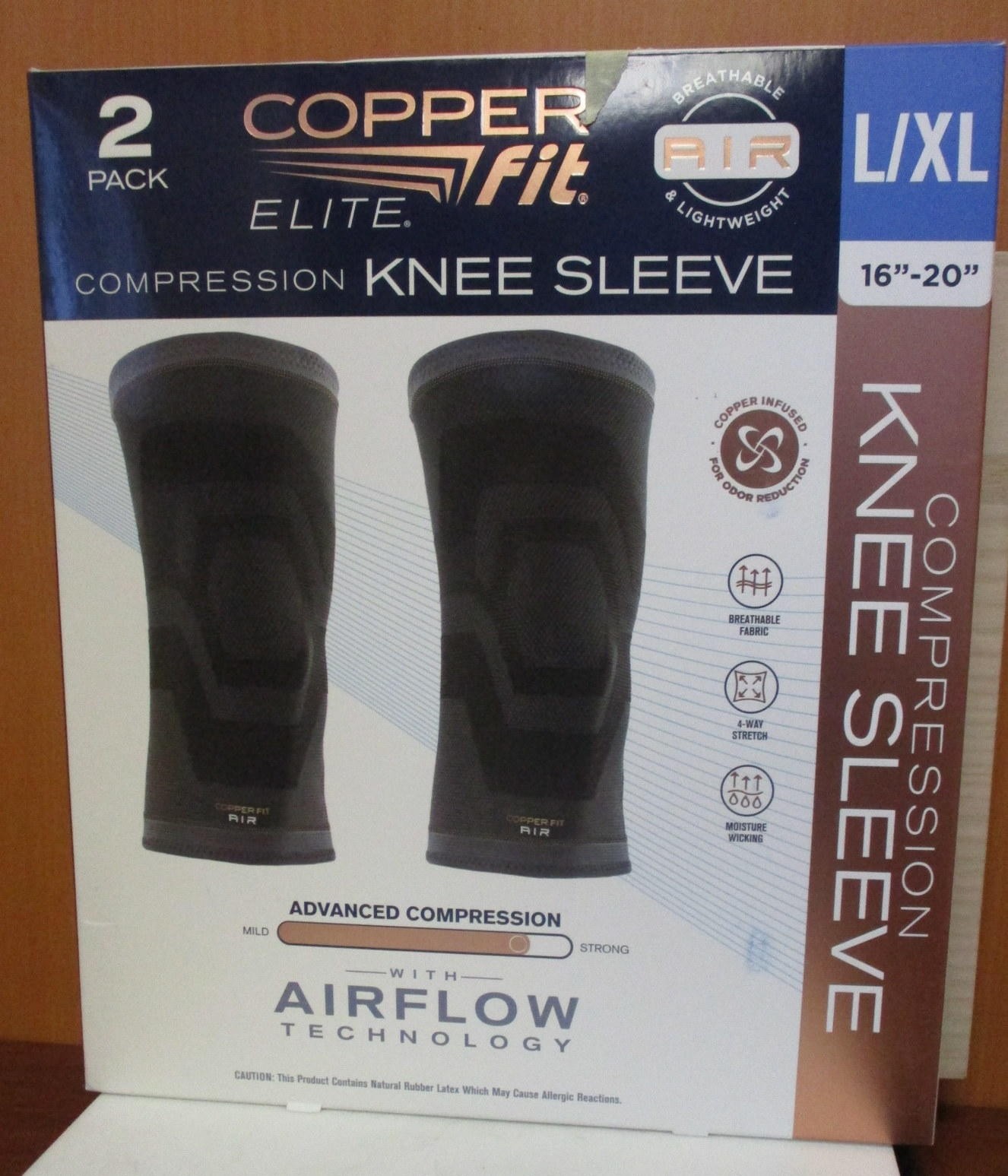 Elite Copper Fit Knee Compression Sleeve Flexible L/XL 16”-20” 2 Pack Open Box
