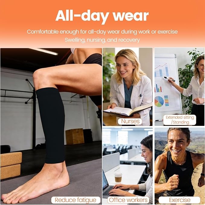 BSERA Calf Compression Sleeve 2 Pairs 15-20Mmhg Calf Support Footless Black