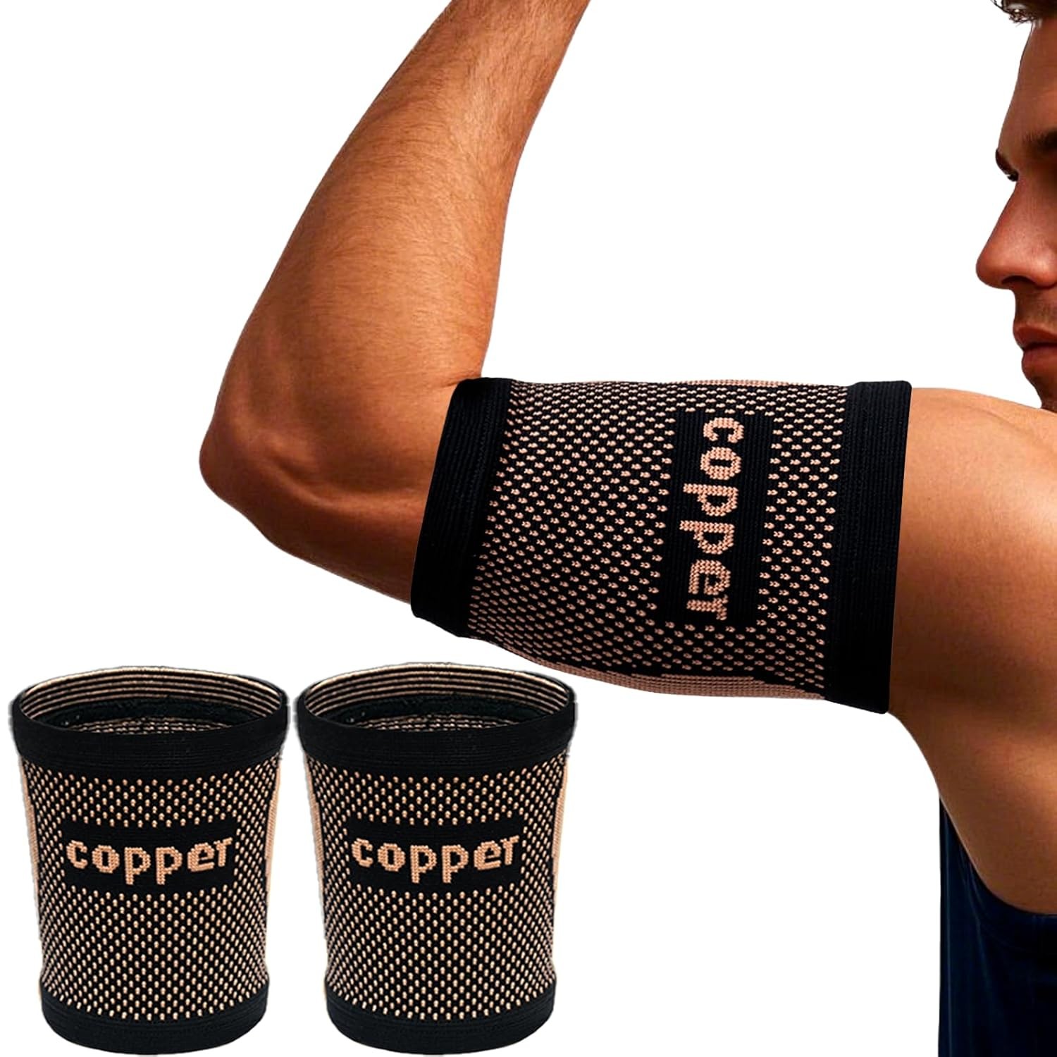 Copper Compression Arm Sleeve Bicep Brace Support for Weightlifting (78 chars)