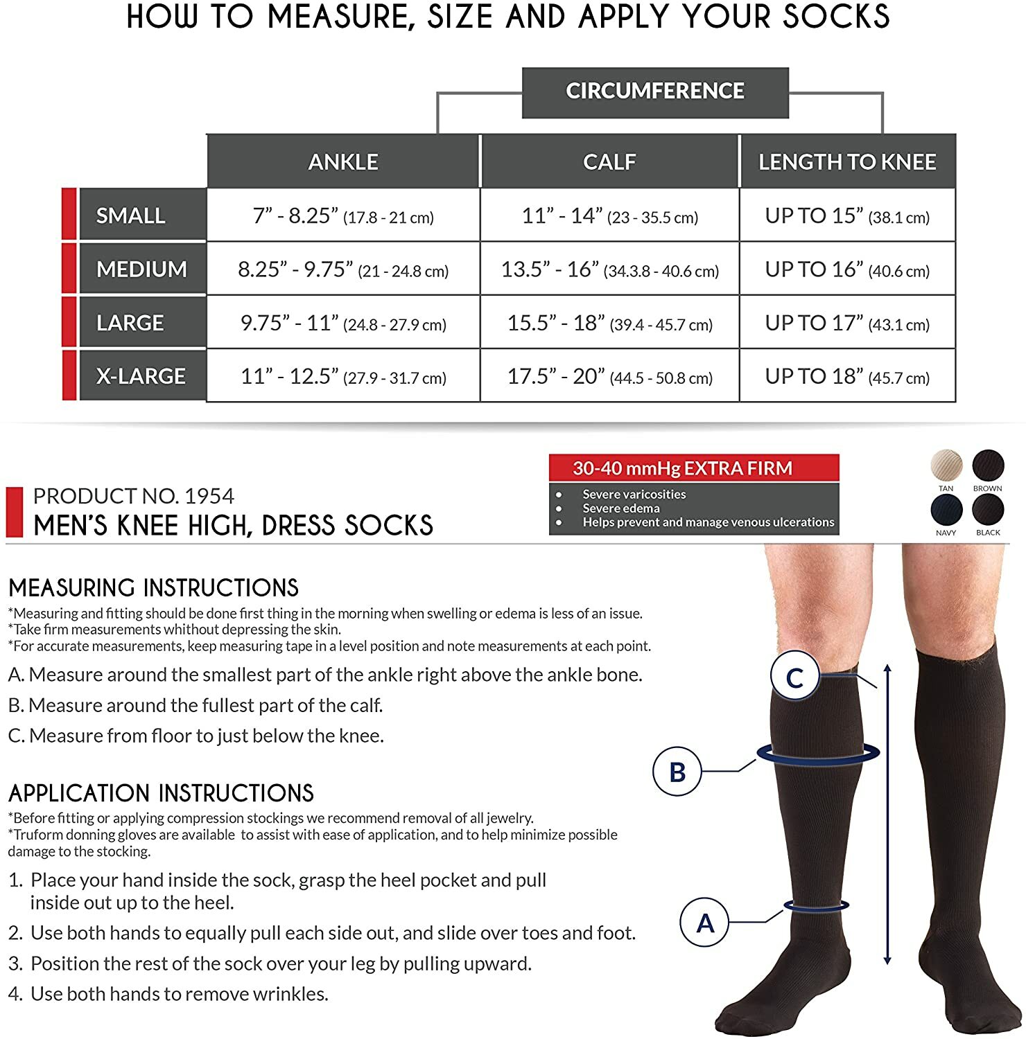 Truform 1954 Men’s Compression Dress Socks [30-40 mmHg] Knee High 1x Pair