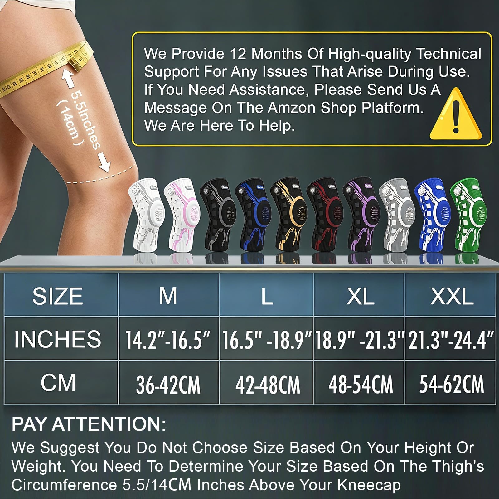 Kuangmi Knee Brace Left Medium Gray White