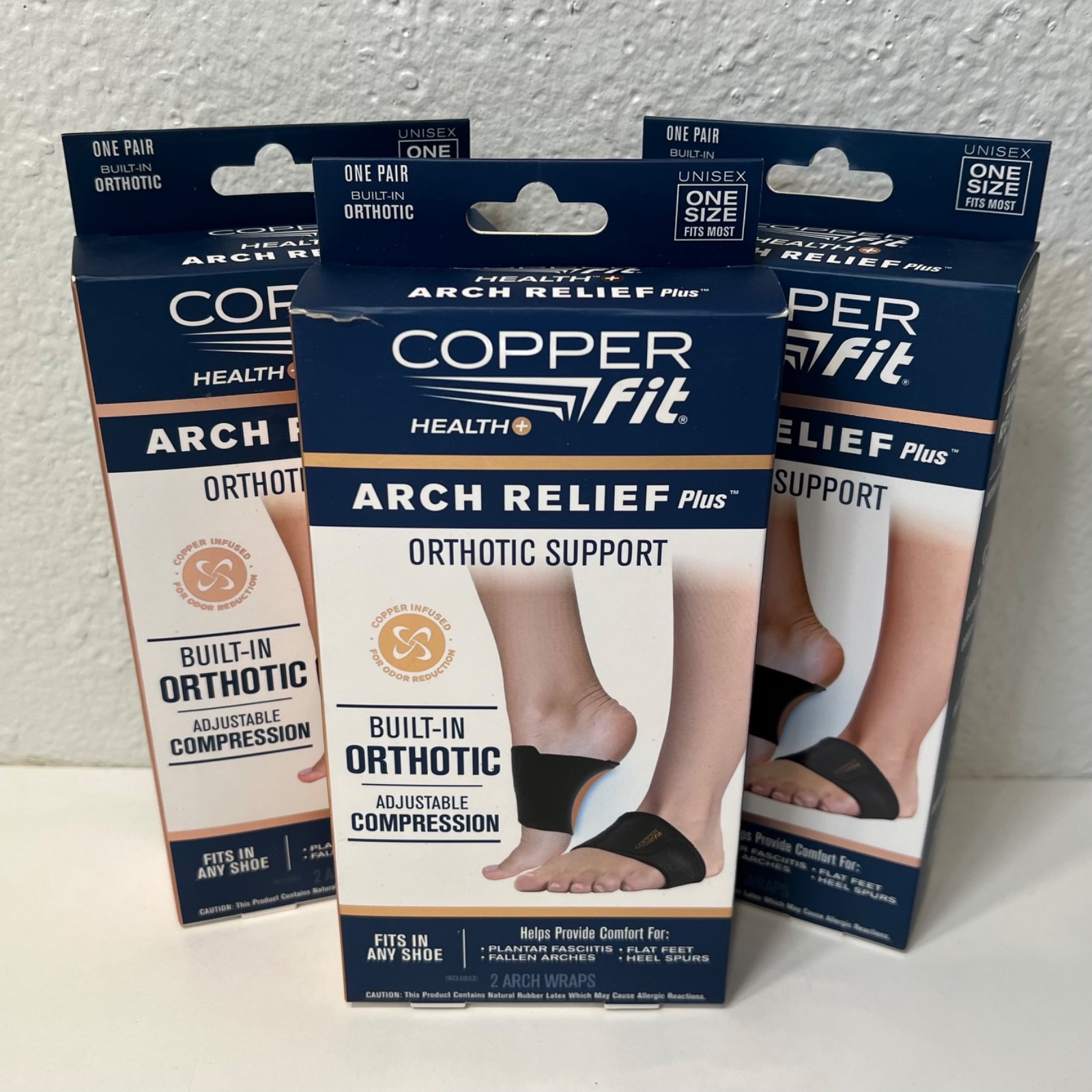 Lot of 3 Copper Fit Health+ Arch Relief Plus Orthotic Support Wraps One Size New