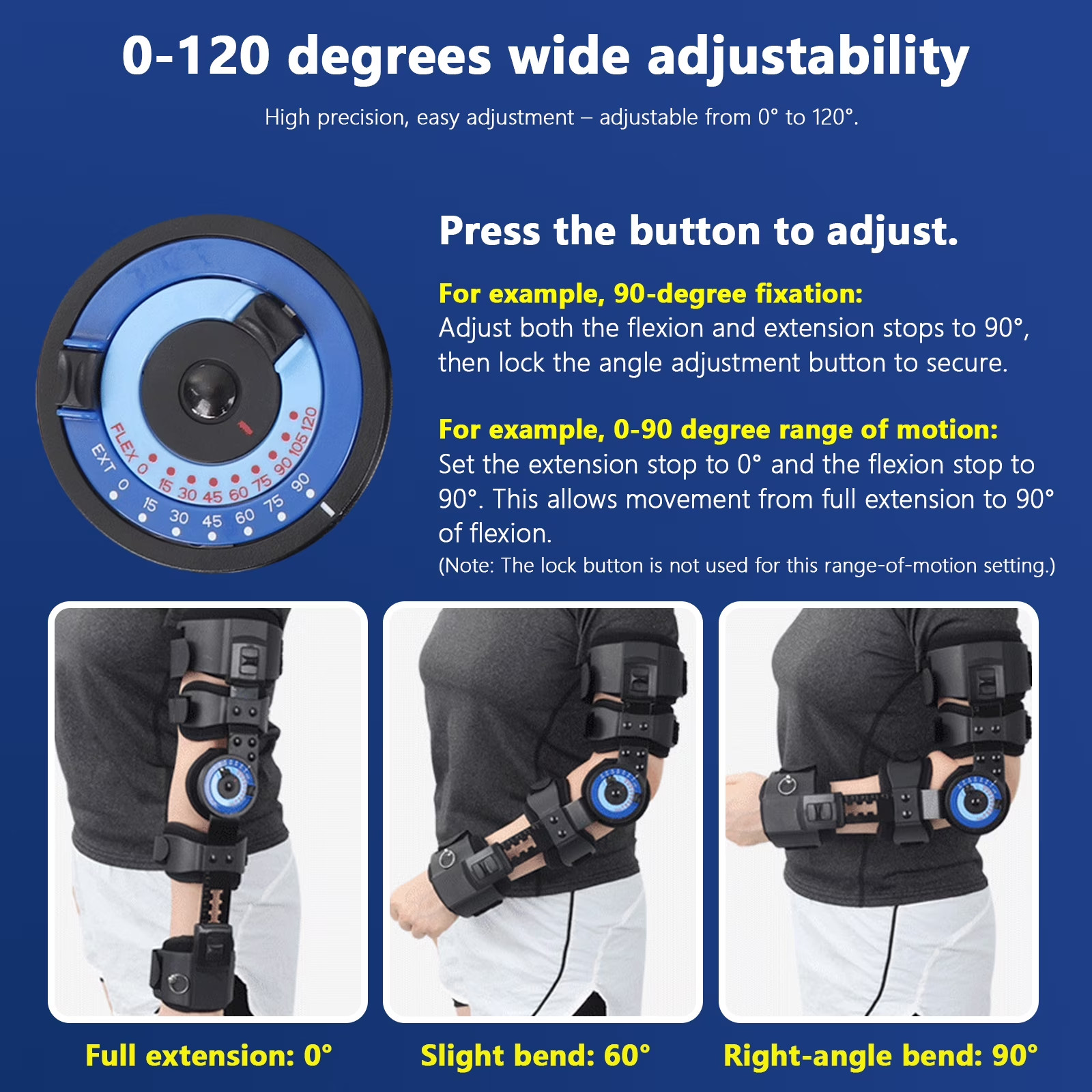 Hinged ROM Elbow Brace，Adjustable Post Op Elbow Brace Stabilizer Splint