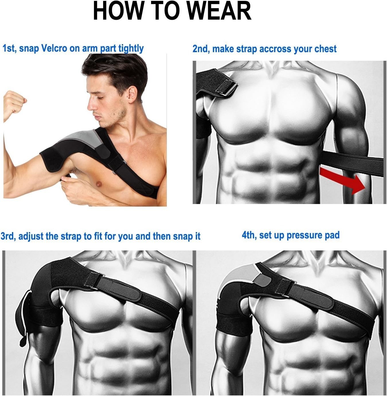 Shoulder Stability Brace Adjustable Shoulder Support with Pressure Pad, Light Br