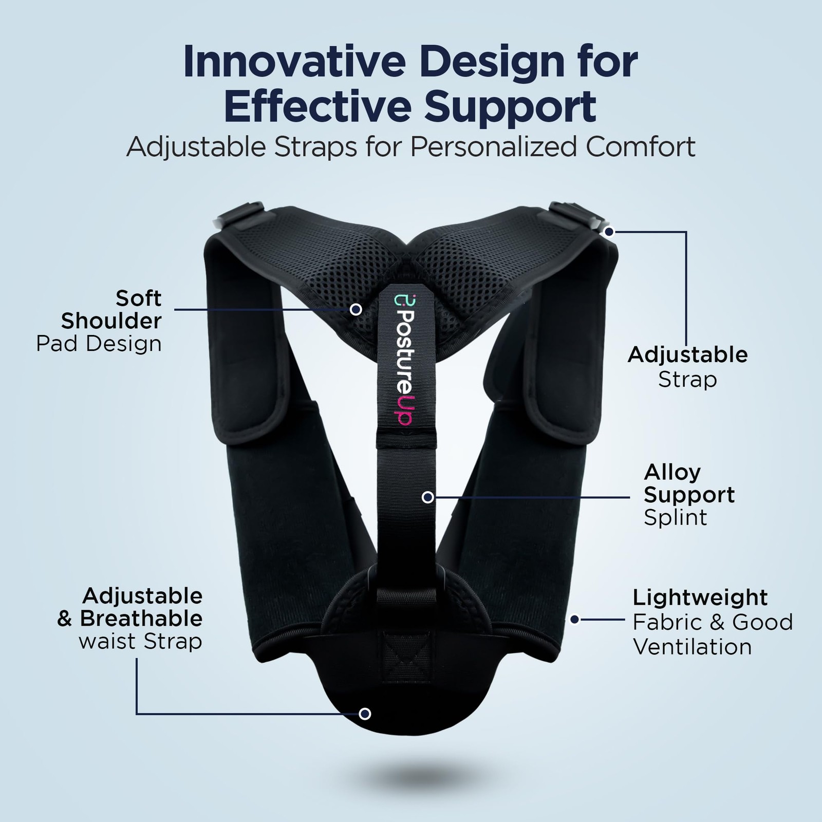 PostureUp Posture Corrector Back Support Brace for Women & One Size, Black