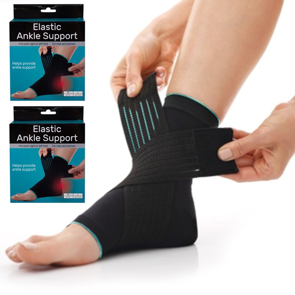 2 Elastic Ankle Support Adjustable Brace Sports Wrap Compression Protection L