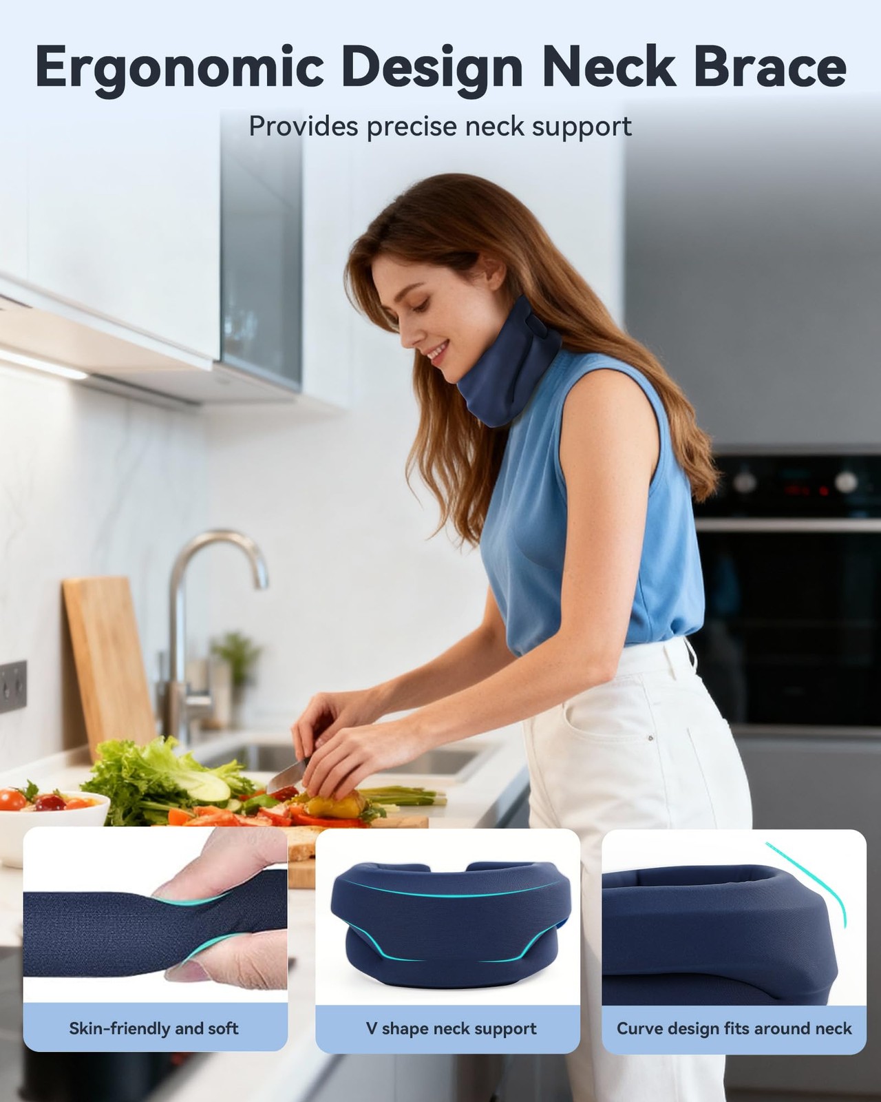 BETOVIN Heated Style Cervical Collar Neck Support Brace, Blue, Medium, Blue