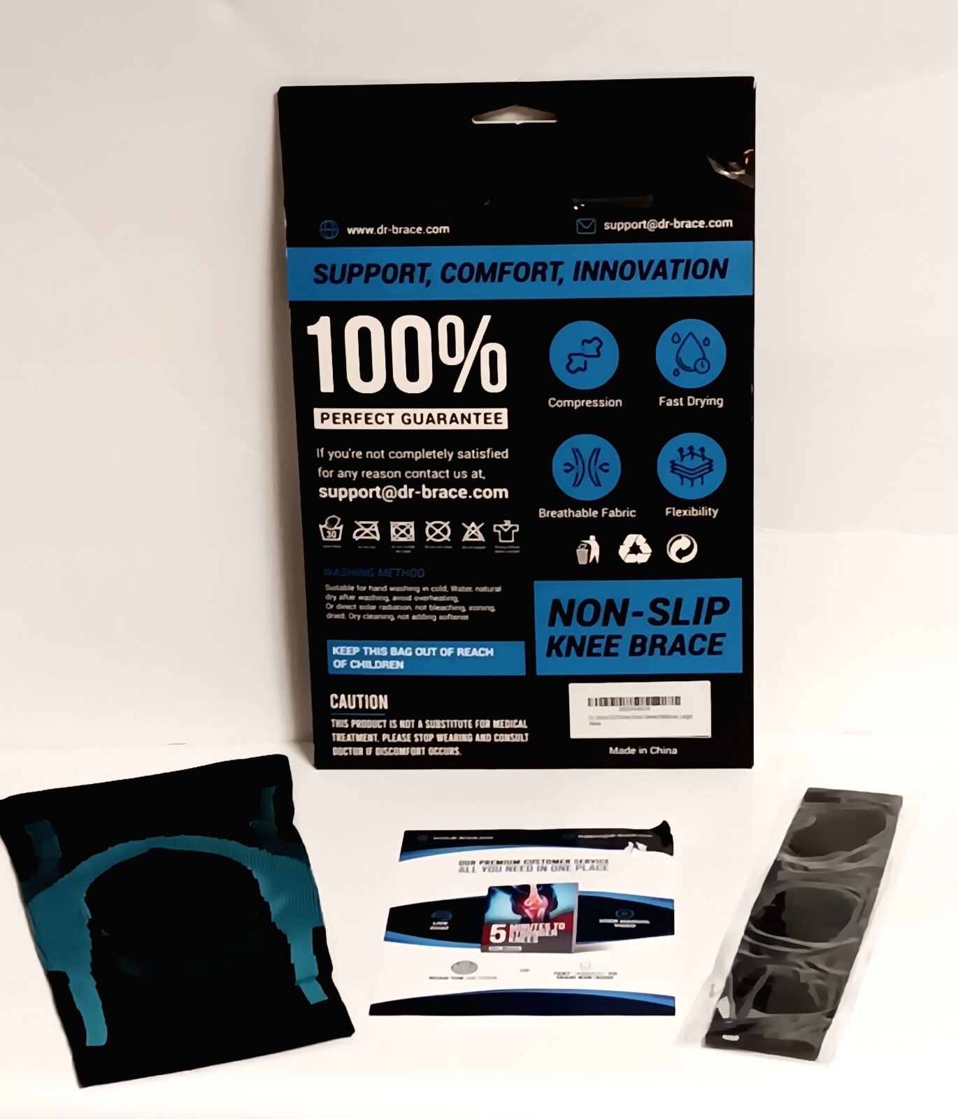 Dr Brace Worlds Lightest KNEE Brace Patella Pad Neptune Compress Sz L OPEN