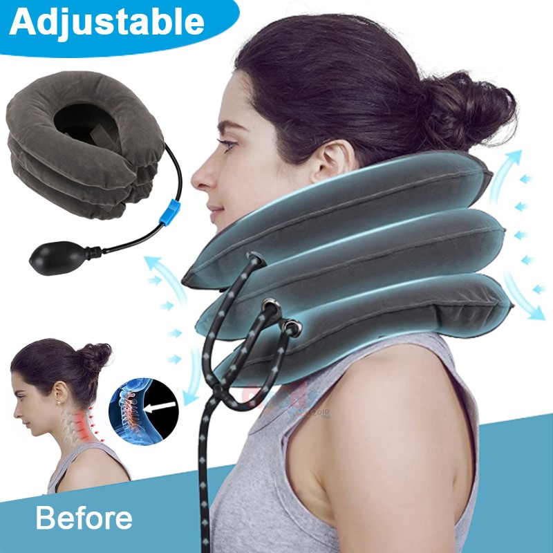 Inflatable Adjustable Neck Pillow Cervical Traction Collar Stretcher Neck Pain