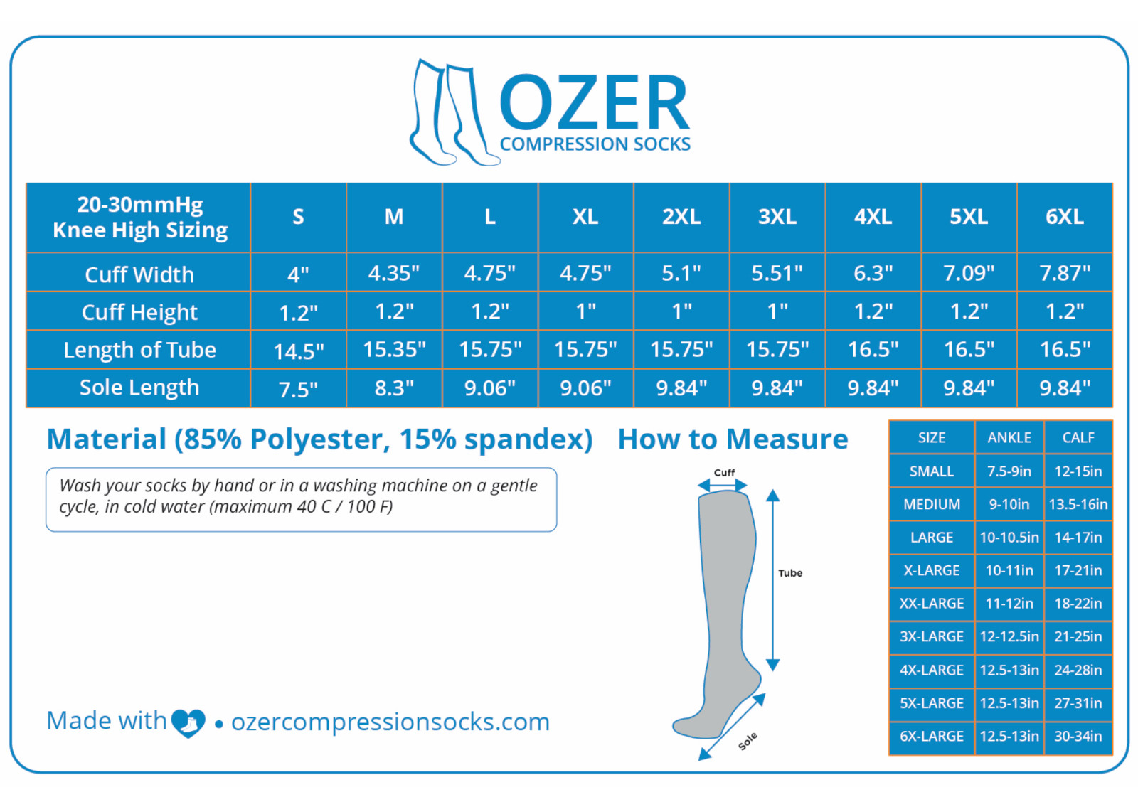 20-30mmHg OZER Compression Socks Stockings Medical Knee High Unisex S-6XL