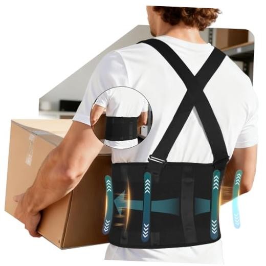 2-in-1 Work Back Brace for Men & Women, Adjustable Lumbar Support Belt Large