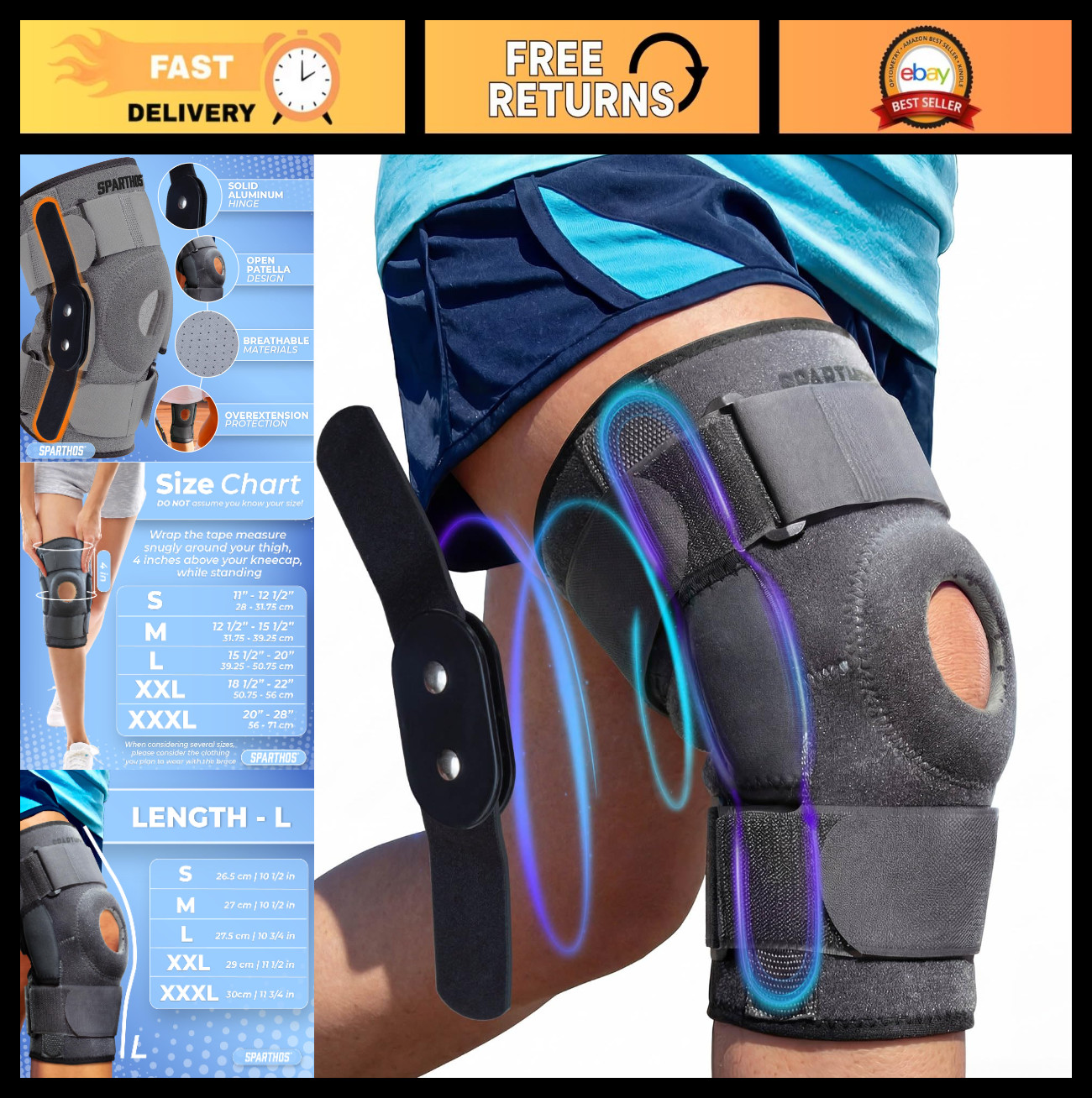Hinged Knee Brace for ACL, MCL, Meniscus Tear Relief – Dual Stabilizers, Pain Su