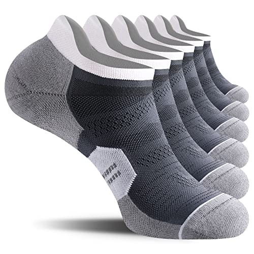Men’s Ankle Running Socks with Cushion, Arch Support Low Cut Large Grey