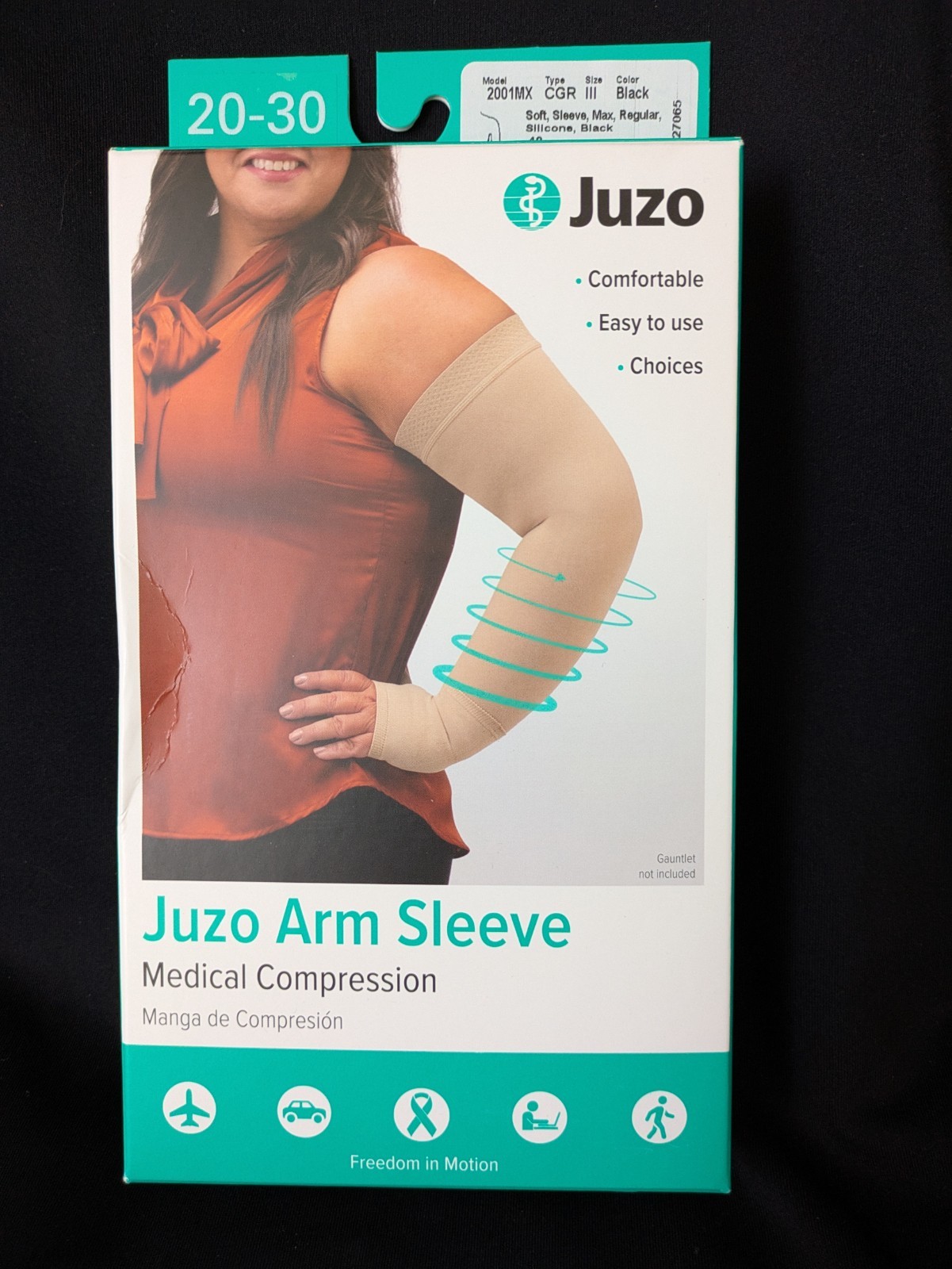NEW JUZO ARM SLEEVE MEDICAL COMPRESSION 2001CGLSB10 II BLACK 20-30MM HG SIZE II