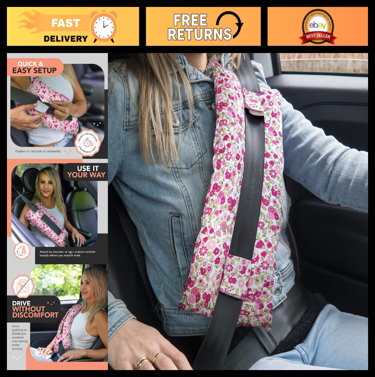 Mastectomy & Heart Surgery Pillow | Post-Op Seatbelt Cushion for Recovery