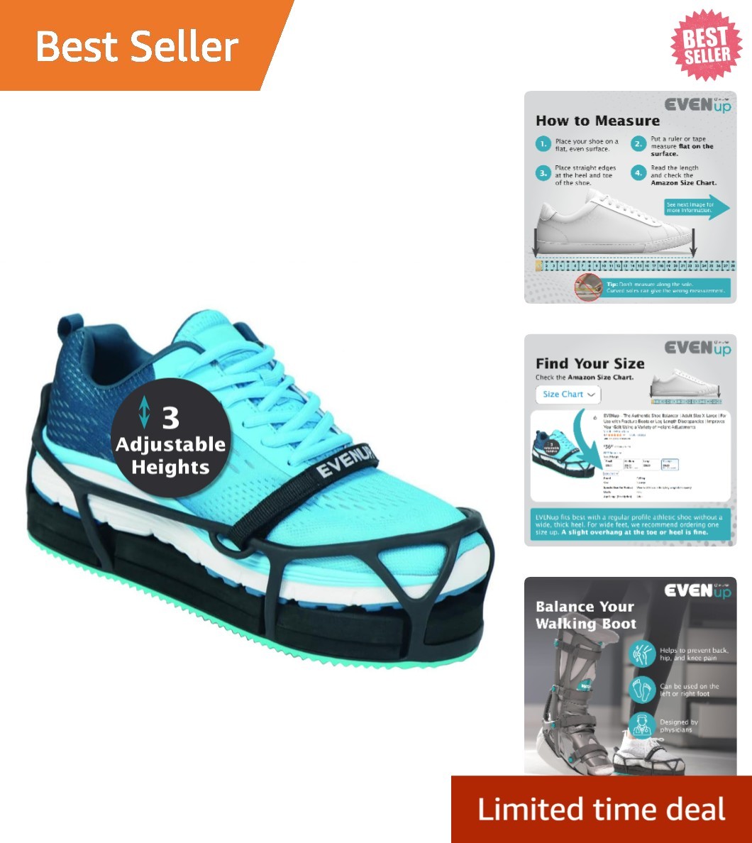 3-in-1 Adjustable Shoe Balancer for Leg Length Discrepancy – Adult Size Large