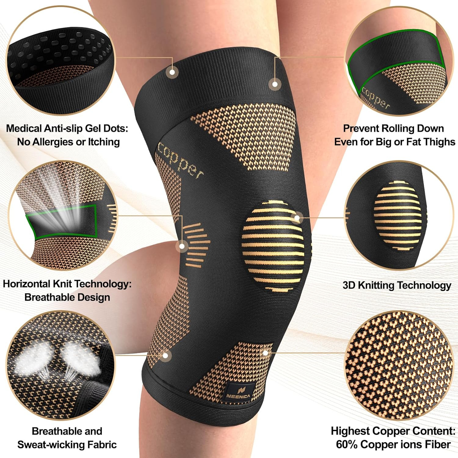 Copper Knee Brace for Women and Men, Knee Compression Sleeve for Knee Pain, Arth