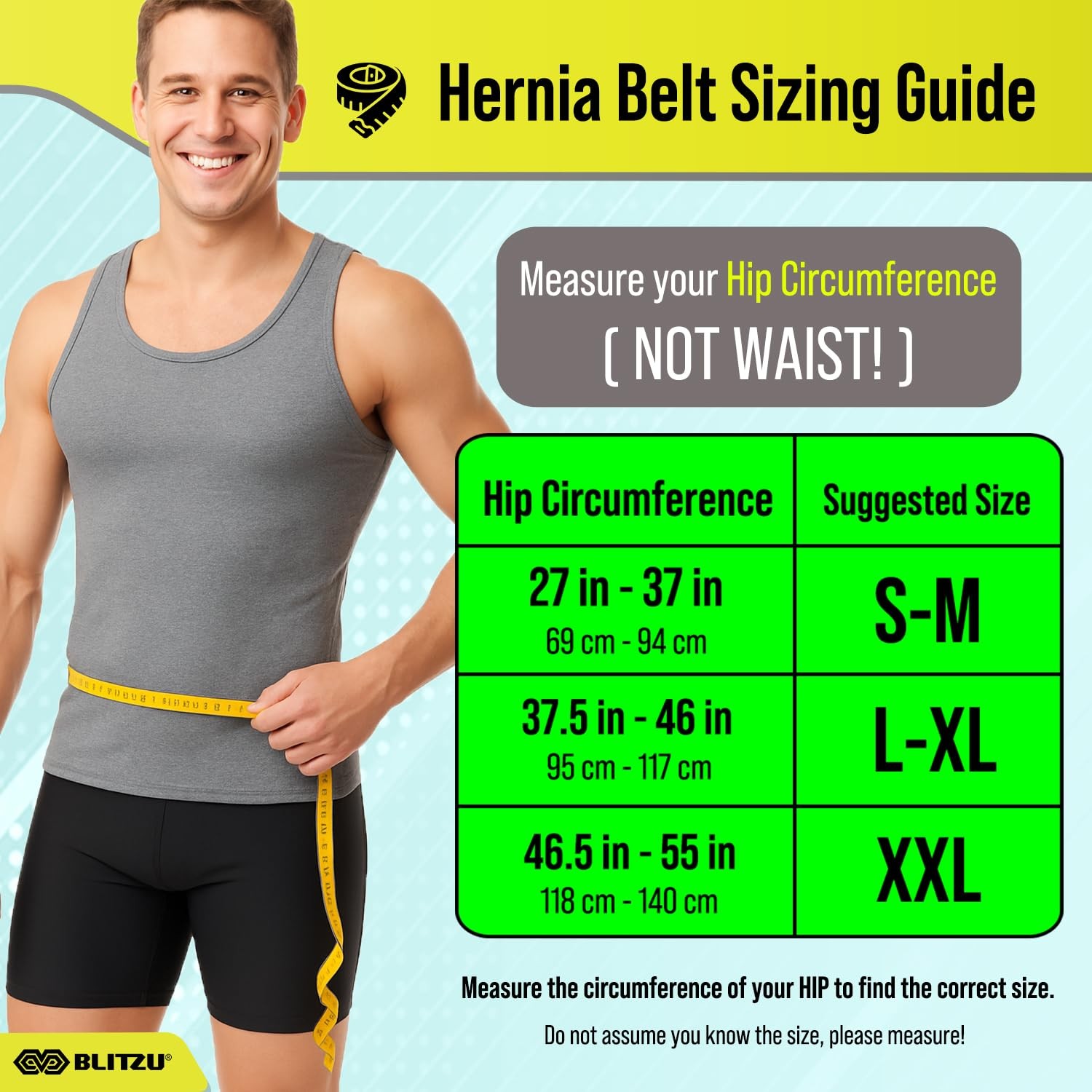 BLITZU Hernia Belt for Bilateral, Double or Single Small/Medium, Black