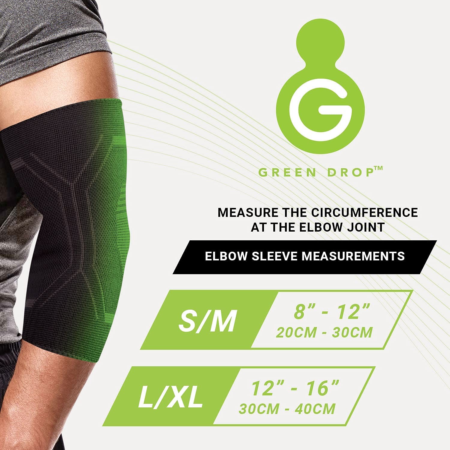Green Drop Herb-Infused Compression Sleeve for Elbow & Large / X-Large, Black