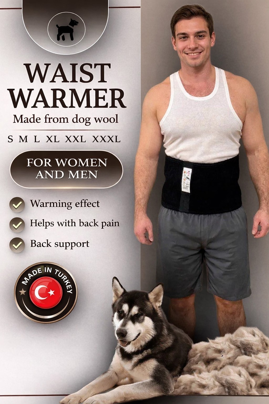 Dog Hair Wool Back Belt Warmer Stretchy Support for Pain & Arthritis Relief Aid+