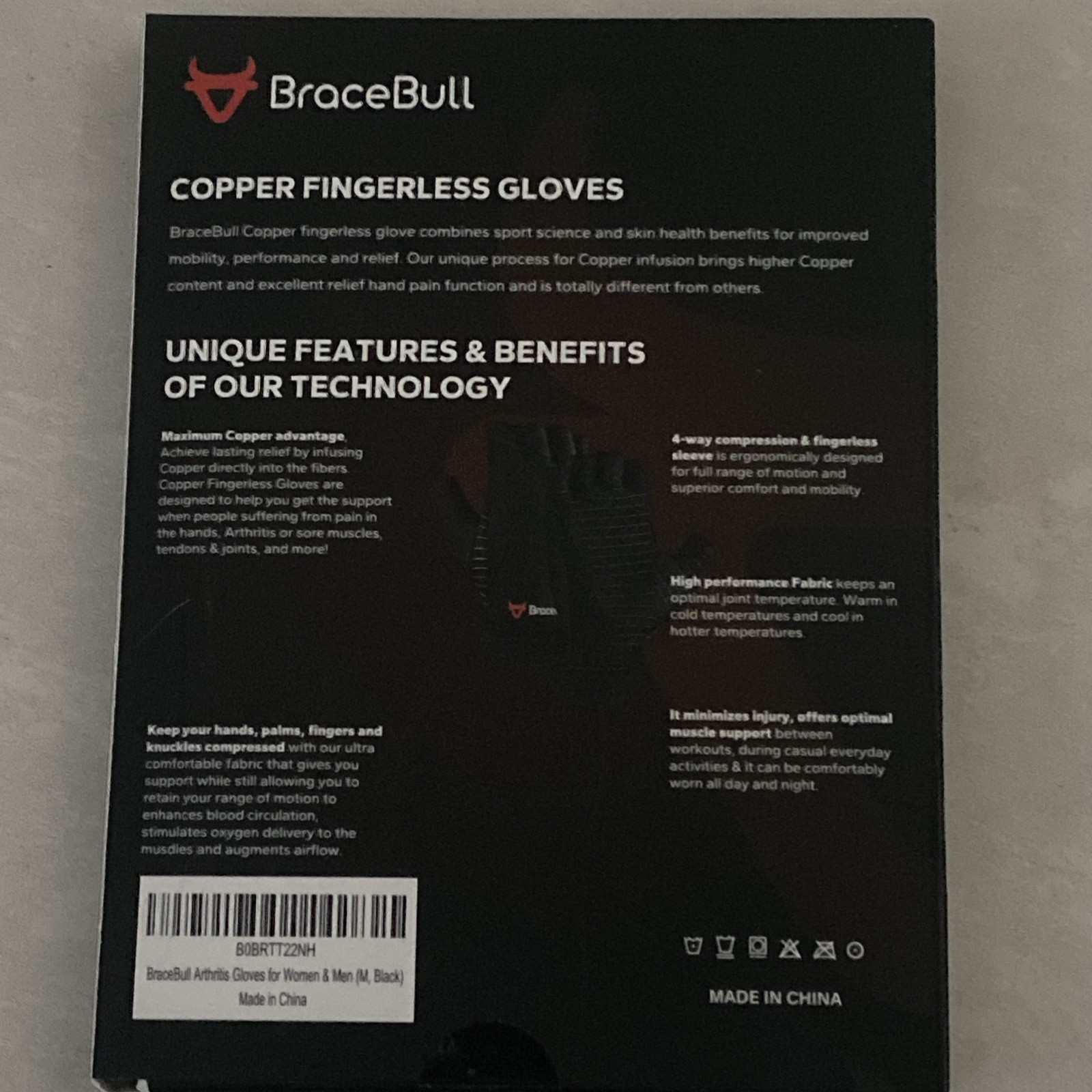 BraceBull Arthritis Gloves 2 Count Copper Fingerless Compression Glov… M