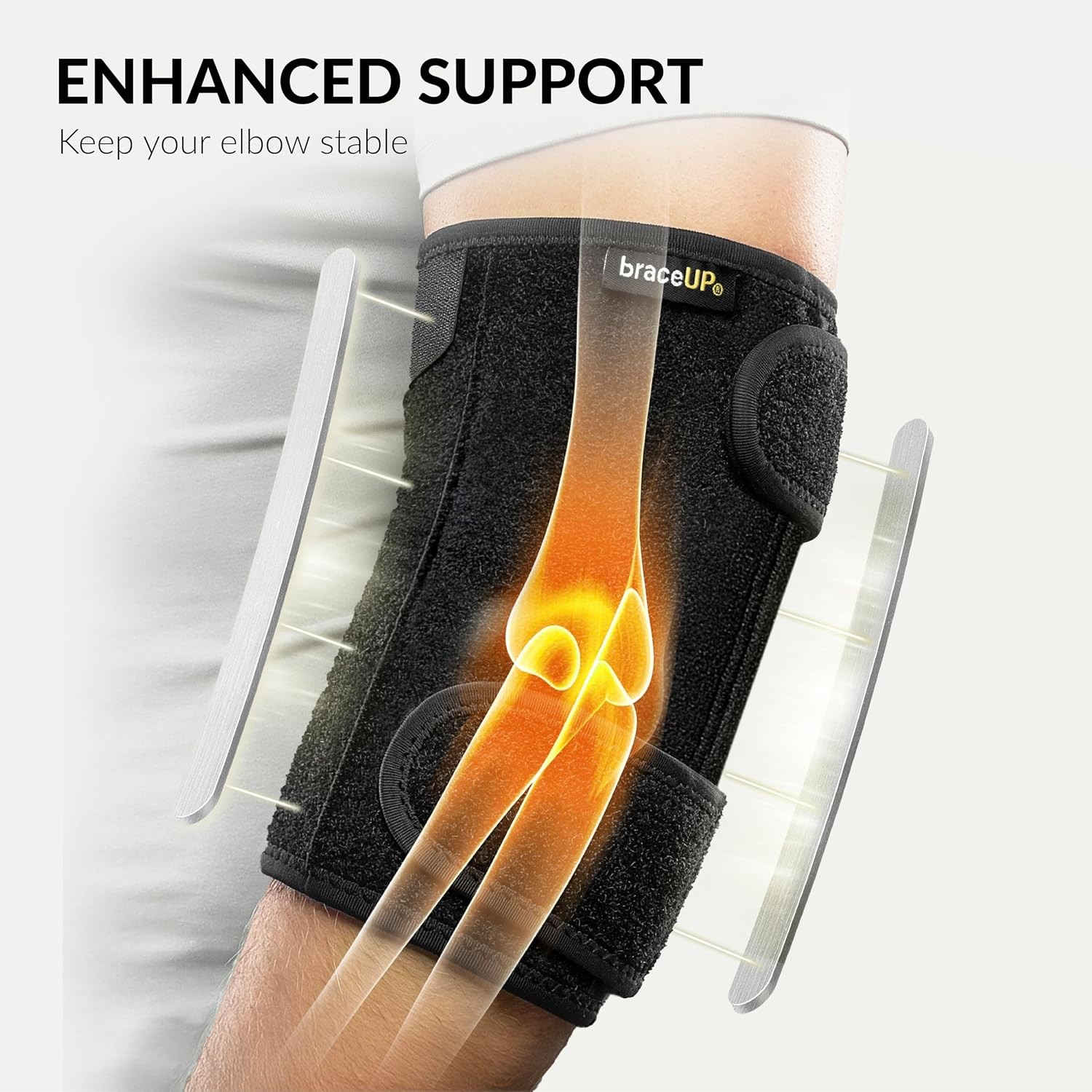 Adjustable Metal Elbow Support Brace with Splints for Injury Pain Relief