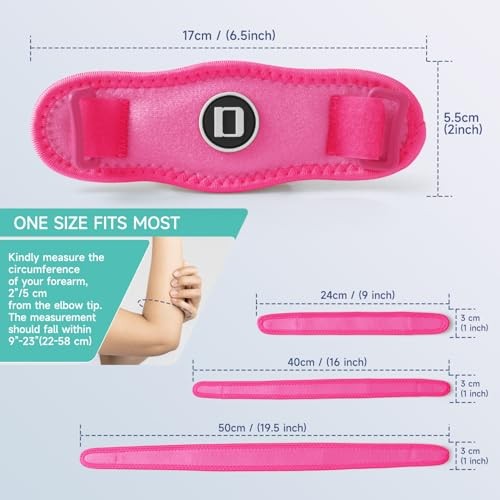 Tennis Elbow Brace for Women & Men, Adjustable Golfer Elbow 2 Pack Hot Pink