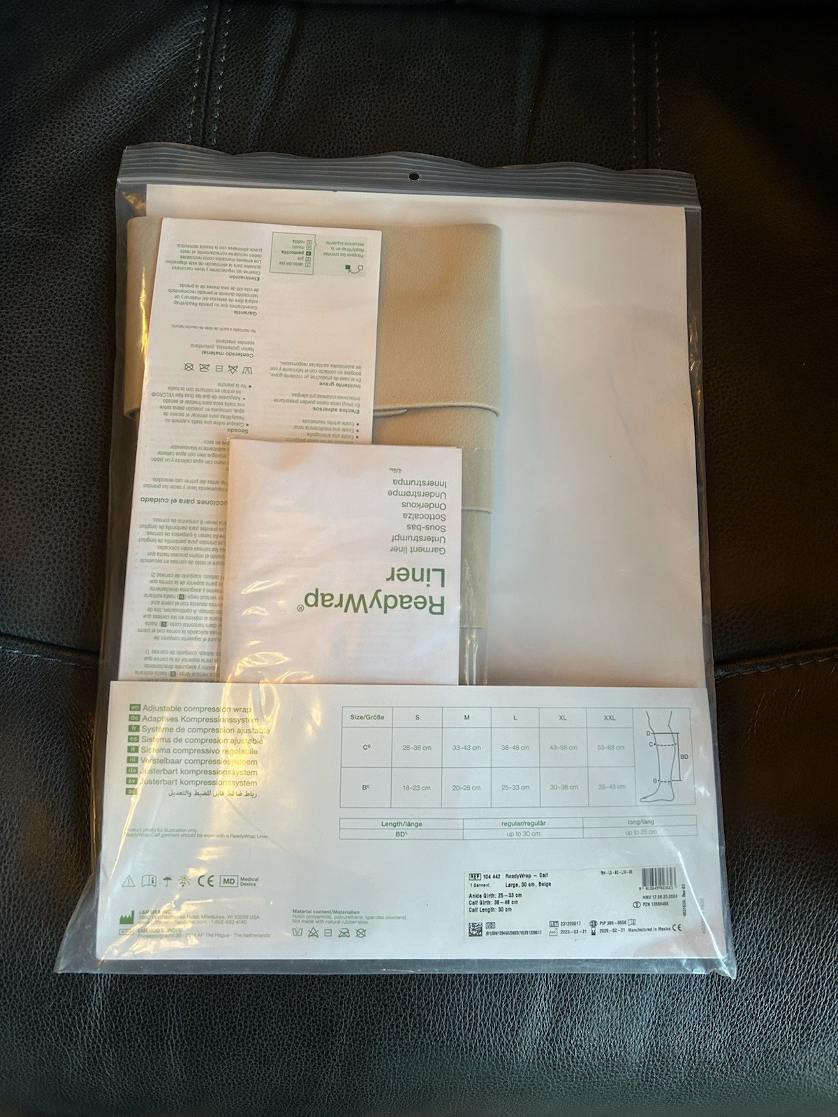 ReadyWrap Calf Compression Wrap Large Beige Adjustable Medical Brace & Liner NEW
