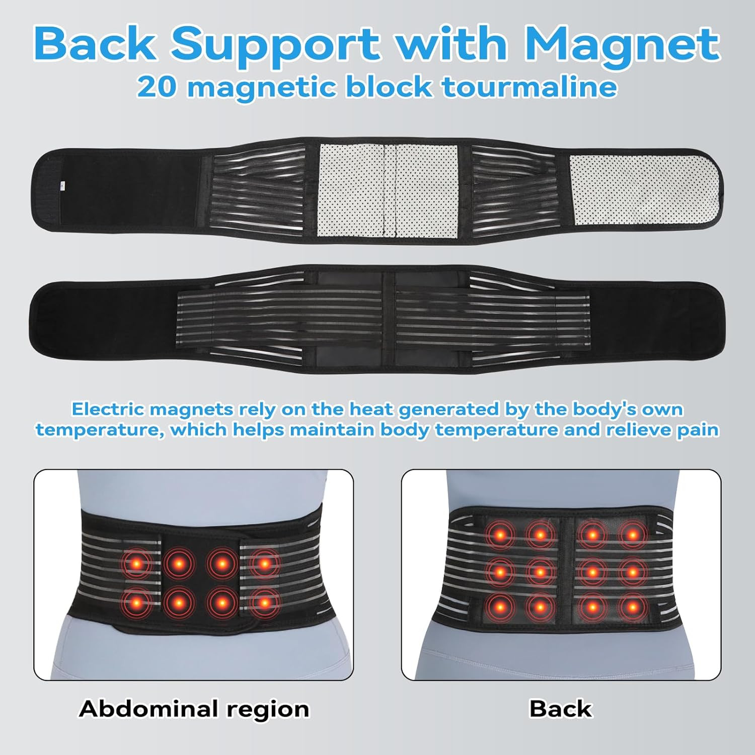 Back Support with Magnet, Tourmaline Back Braces for Lower Back Pain Relief | Ba