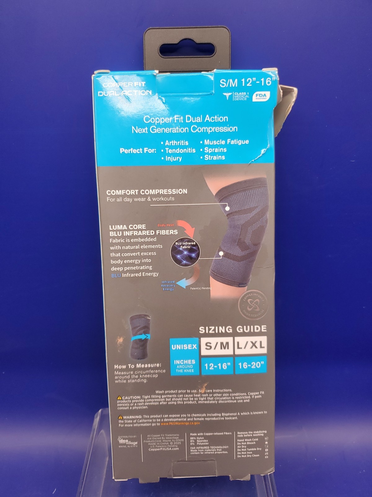 Copper Fit Dual Action Knee Sleeve Compression S/M 12″-16″ Relief + Recovery