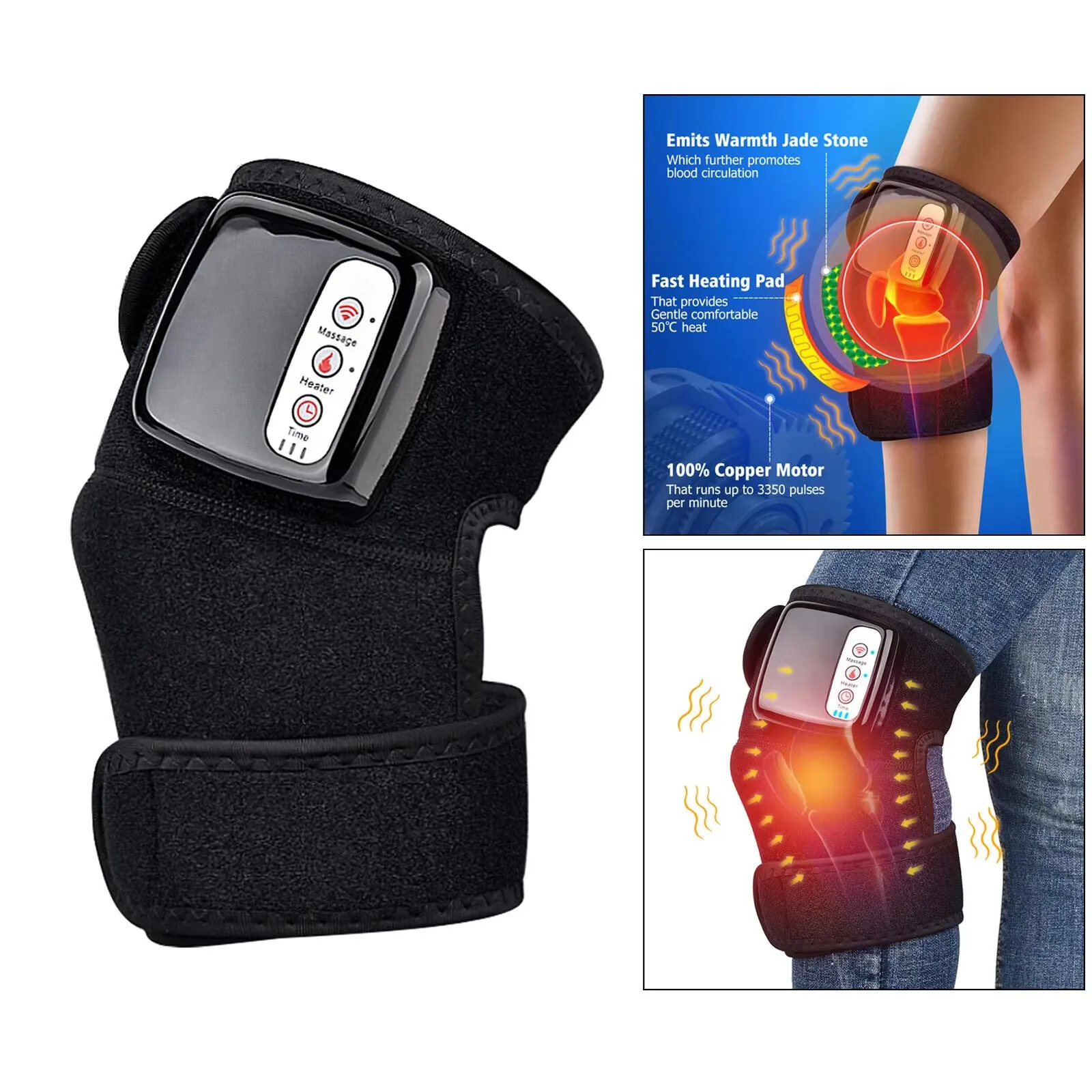 Rechargeable Hot Compress Joint Care Wrap Cordless Vibration Knee Pad Massager