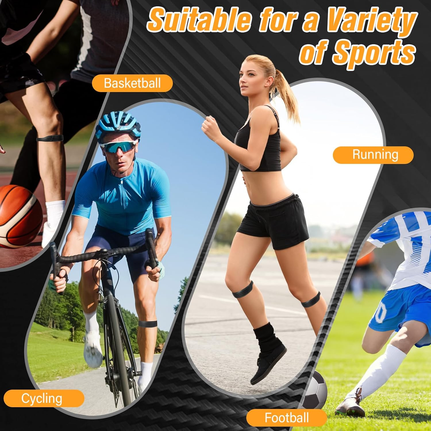 2 Pcs Patella Band Knee Strap Black Patellar Tendon Support Strap with Travel…