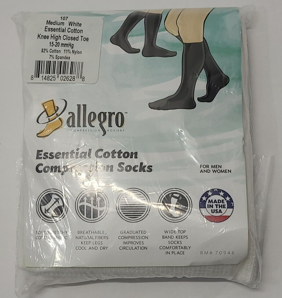 Allegro Unisex Essential Cotton Compression Support Sock (White) Medium #107
