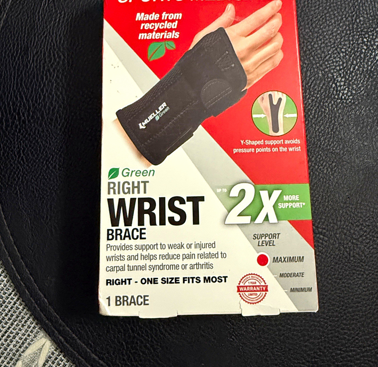 Mueller Right Wrist Support Brace One Size Fits Most Black Adjustable