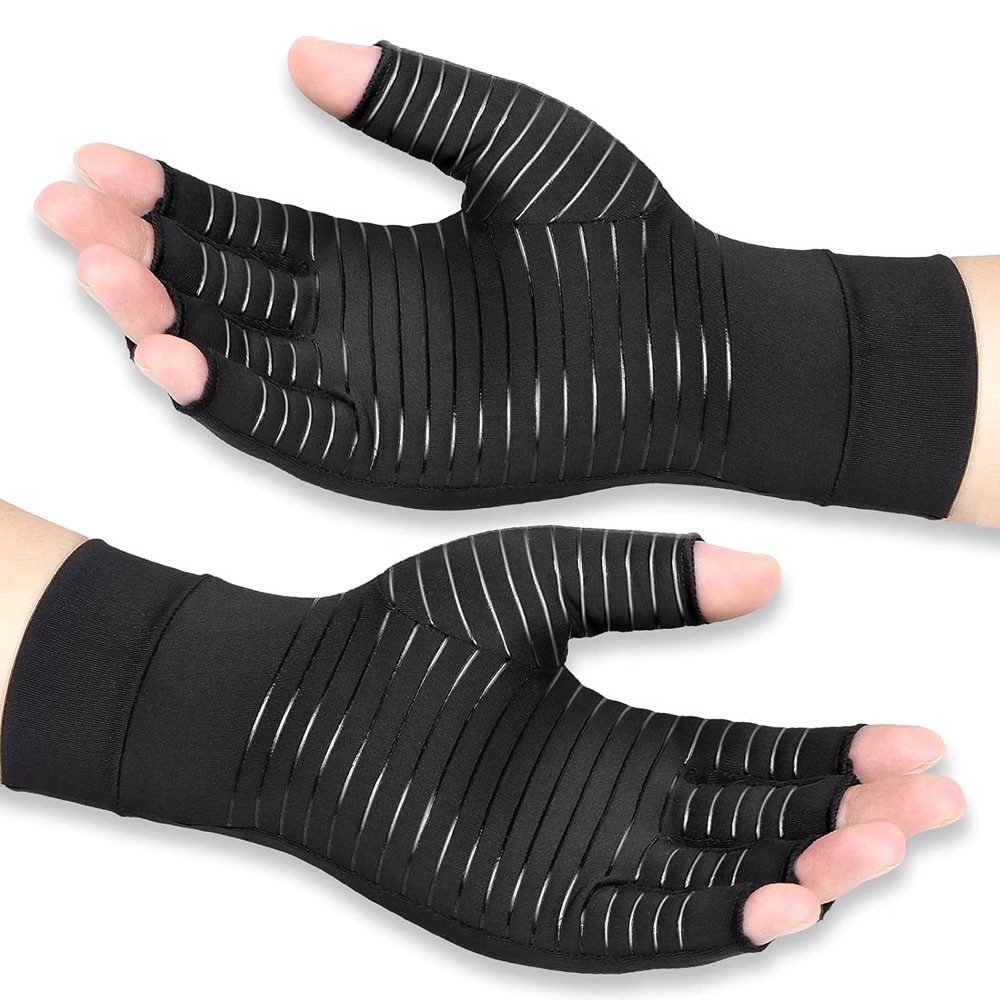 Compression Arthritis Gloves Fingerless Hand Support Carpal Tunnel Black 1 Pair