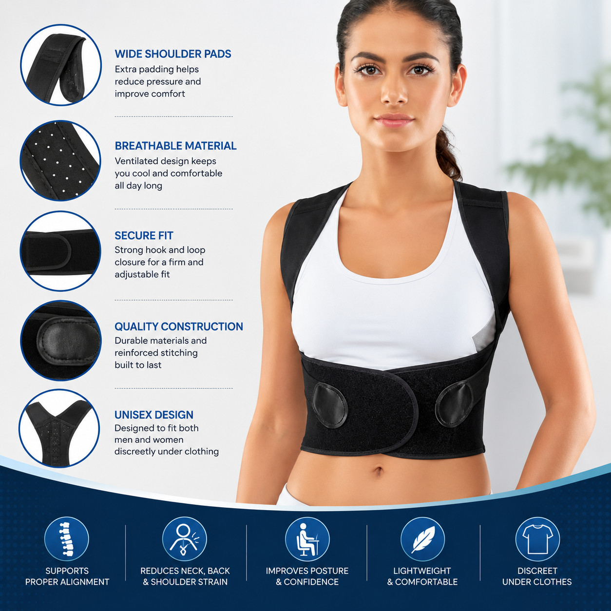 Adjustable Back Posture Corrector Belt Breathable Support Brace for Men Women