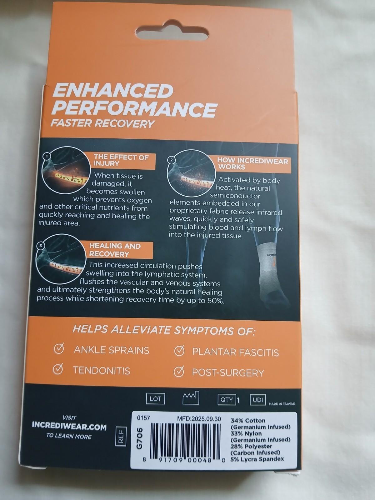 Incrediwear Ankle Sleeve Support -Small/Medium NEW