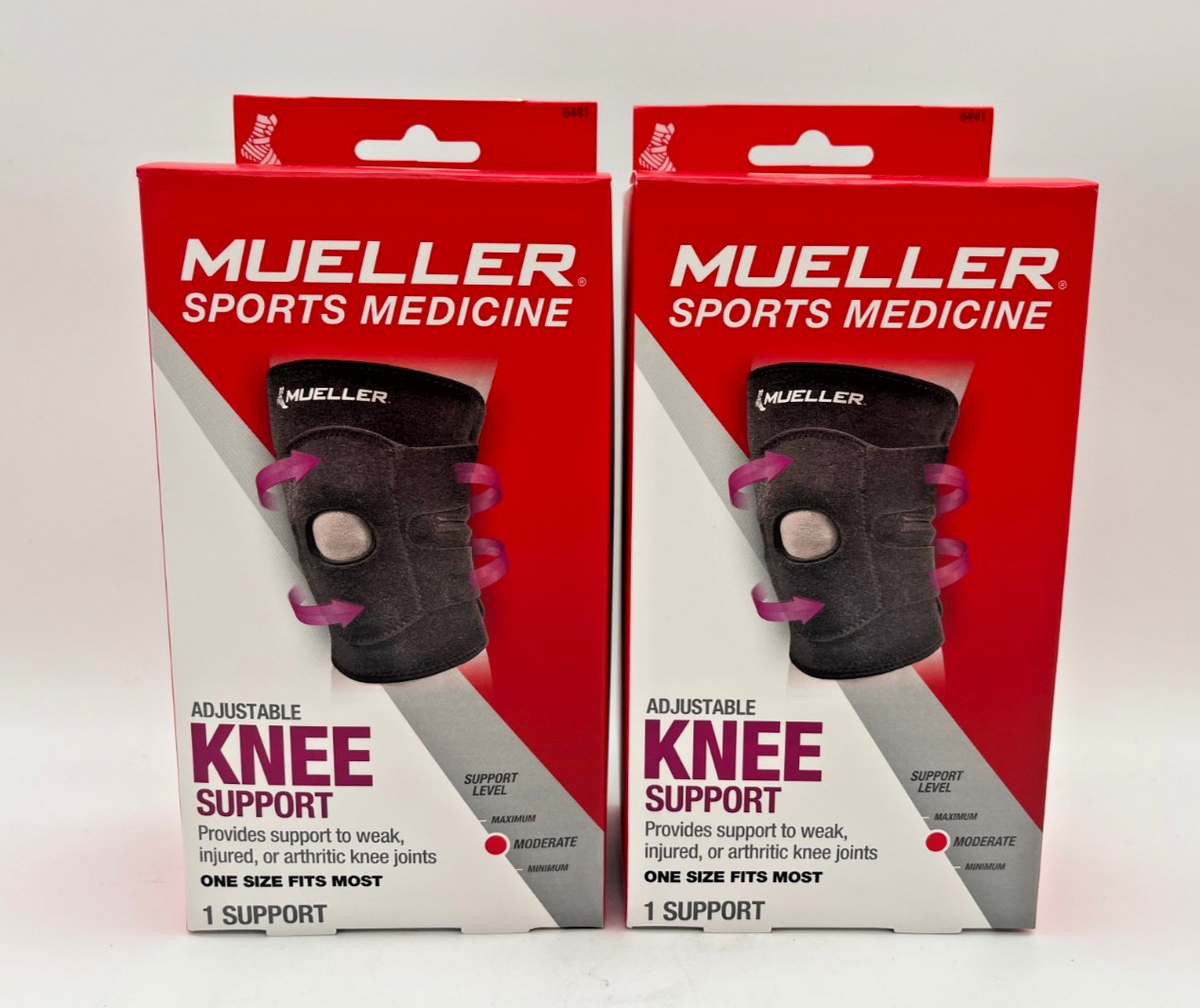 2x MUELLER SPORTS MEDICINE ADJUSTABLE KNEE SUPPORT MODERATE SUPPORT ONE SIZE NEW
