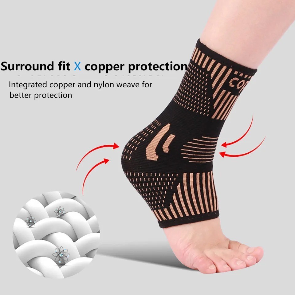 Copper Ankle Support Brace Sleeve Socks Elastic Foot Pain Relief
