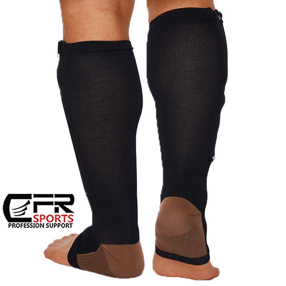 Copper Zipper Compression Socks Support Graduated Stockings Mens Women 20-30mmHg