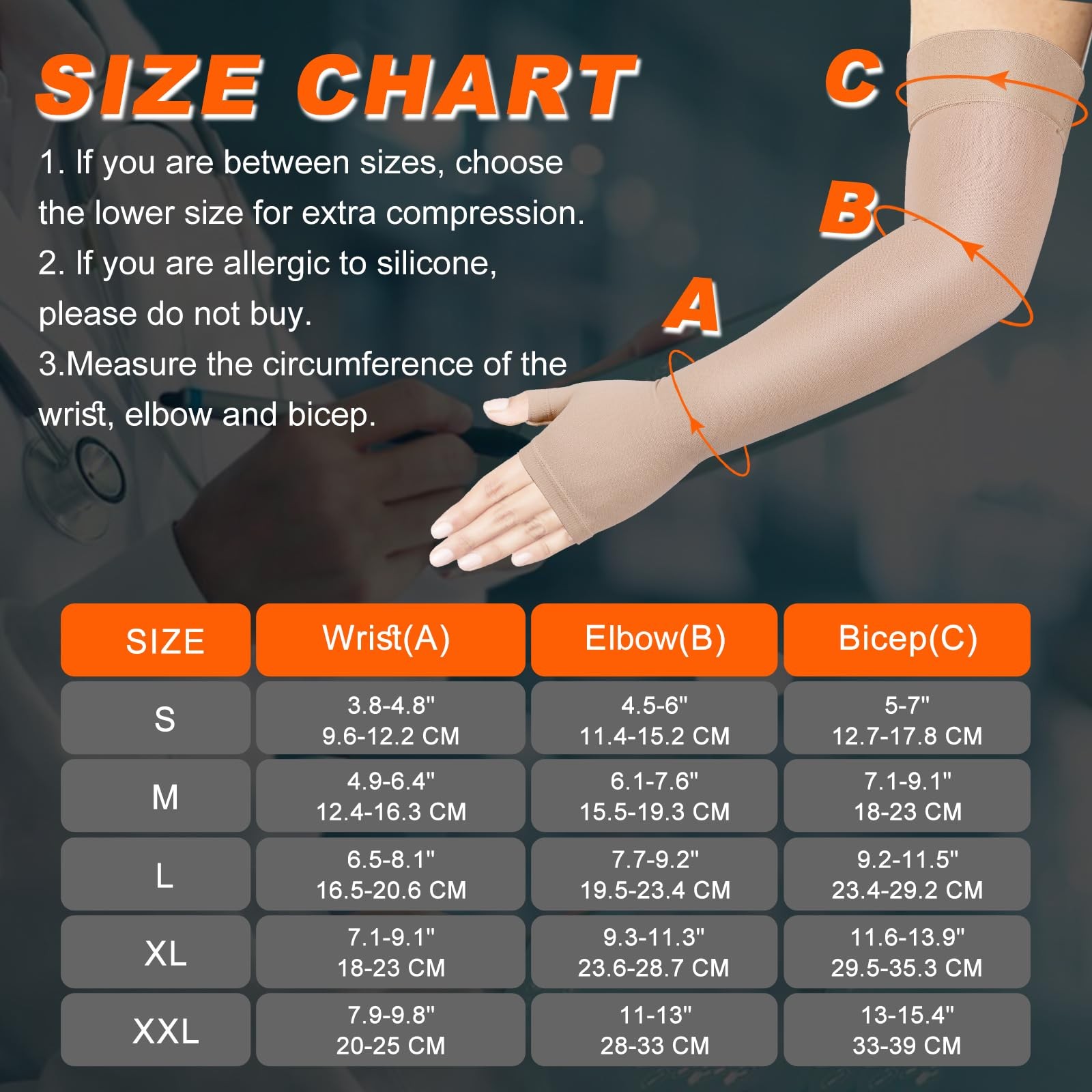 Compression Arm Sleeve with Gauntlet, 20-30 mmHg Support for Lymphedema Pain