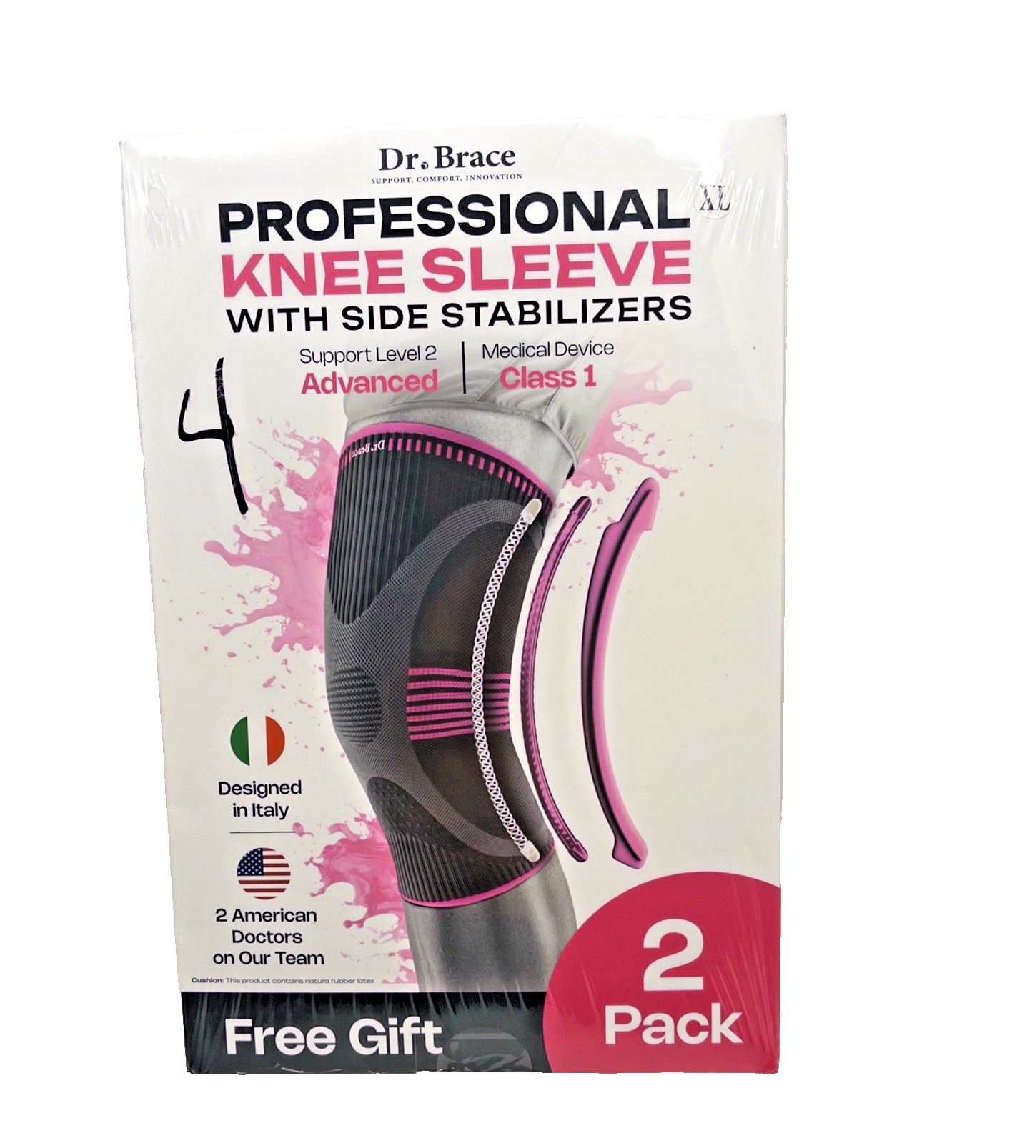 Dr Brace Professional Knee Sleeve with Side Stabilizers 2 Pack XL