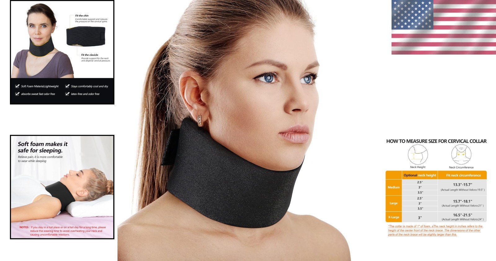 Comfortable Neck Support Brace – Adjustable Soft Foam Collar for Sleeping, Black